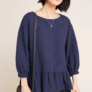 Anthropologie Maeve Navy Blue Textured Women's Peplum Top